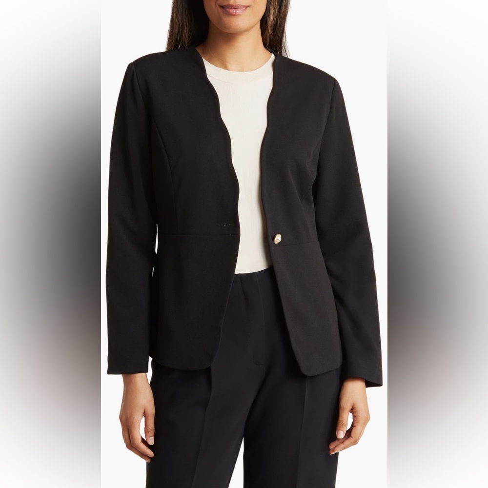Nordstrom PLM Scallop Edge One-Button Blazer Black Large L